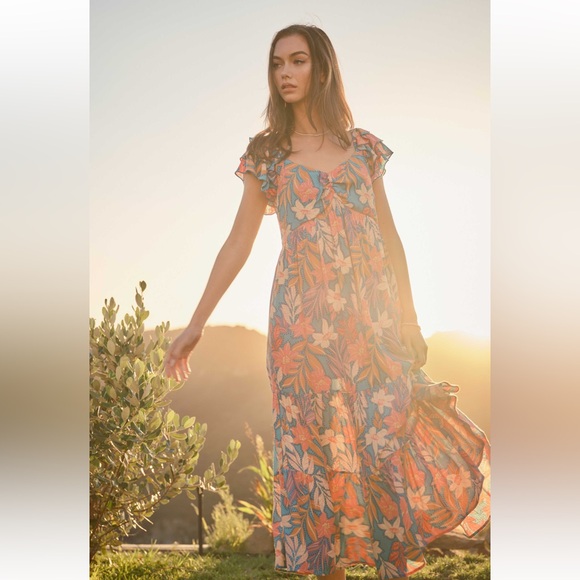 07 Boho Tiered Floral Print Midi Dress - Picture 2 of 5